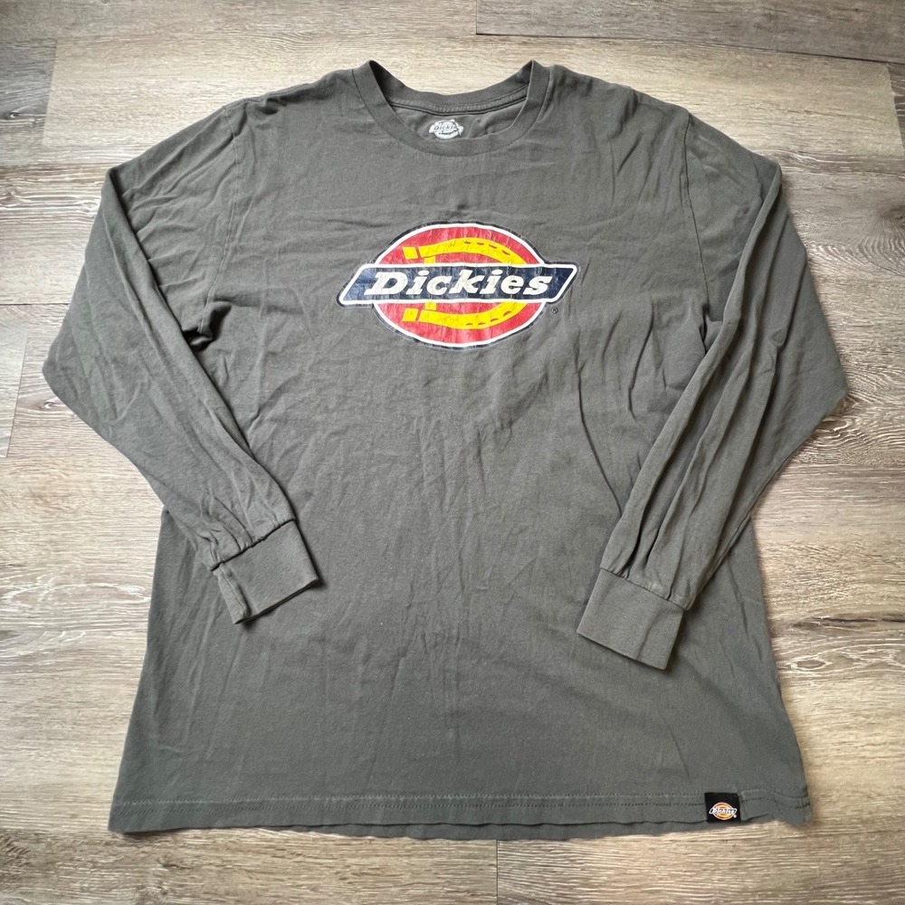 Dickies Long Sleeve Shirt Mens Medium Gray Horseshoe Logo Graphic Tee Workwear